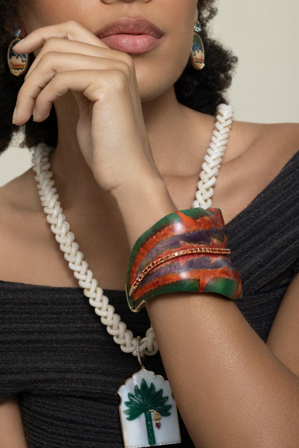 Spessartite Purple Green Leaf Marquetry Bracelet-YELLOW GOLD-JEWELRYFINE JEWELBRACELET O-SILVIA FURMANOVICH