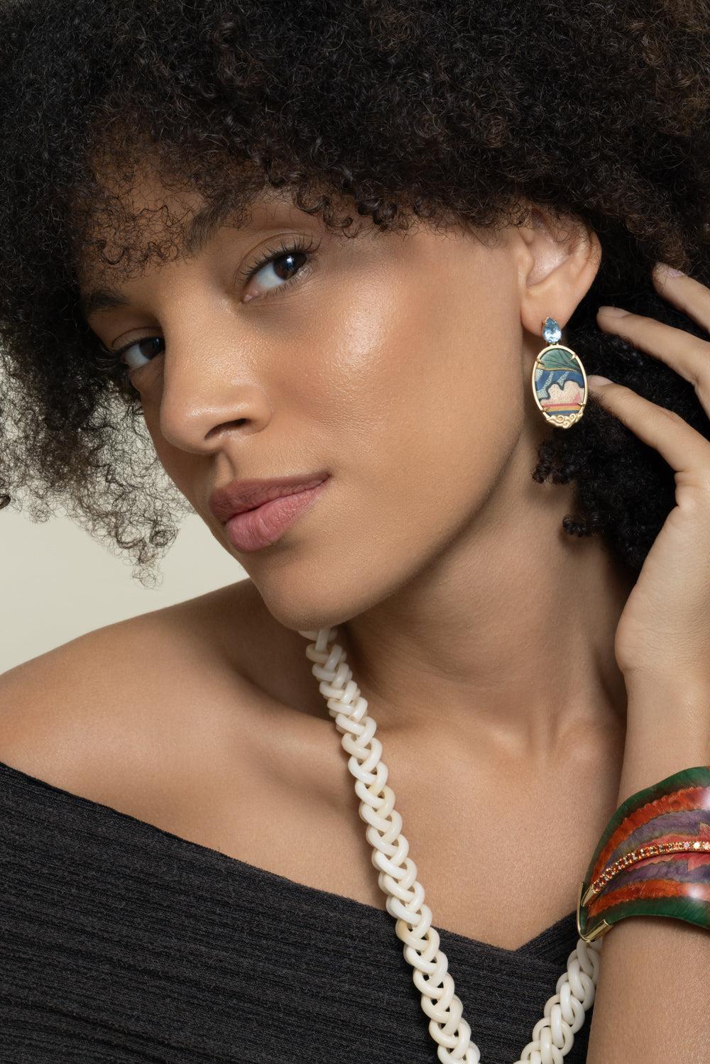 Diamond Topaz Tibetan Rainbow Marquetry Earrings-YELLOW GOLD-JEWELRYFINE JEWELEARRING-SILVIA FURMANOVICH