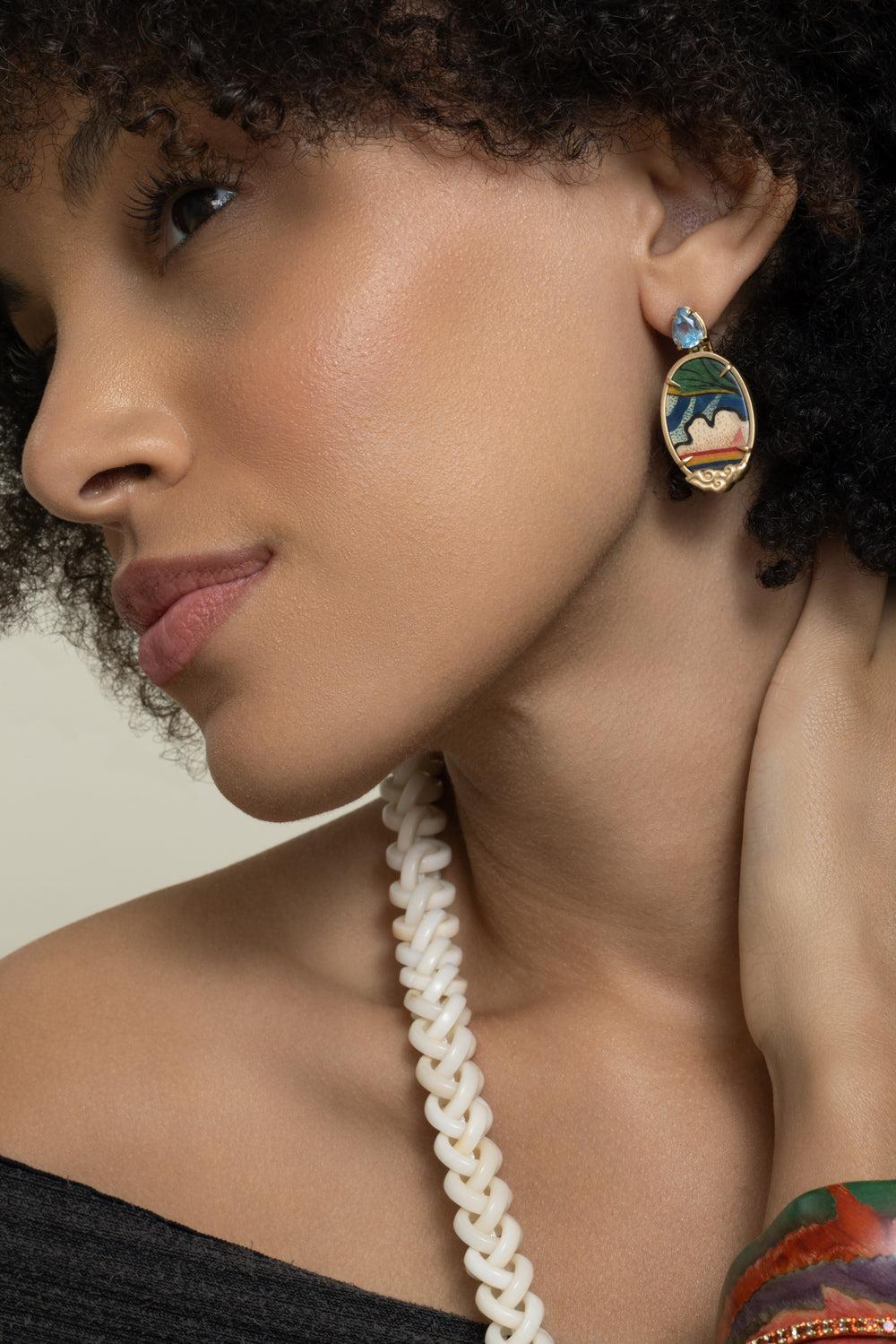 Diamond Topaz Tibetan Rainbow Marquetry Earrings-YELLOW GOLD-JEWELRYFINE JEWELEARRING-SILVIA FURMANOVICH