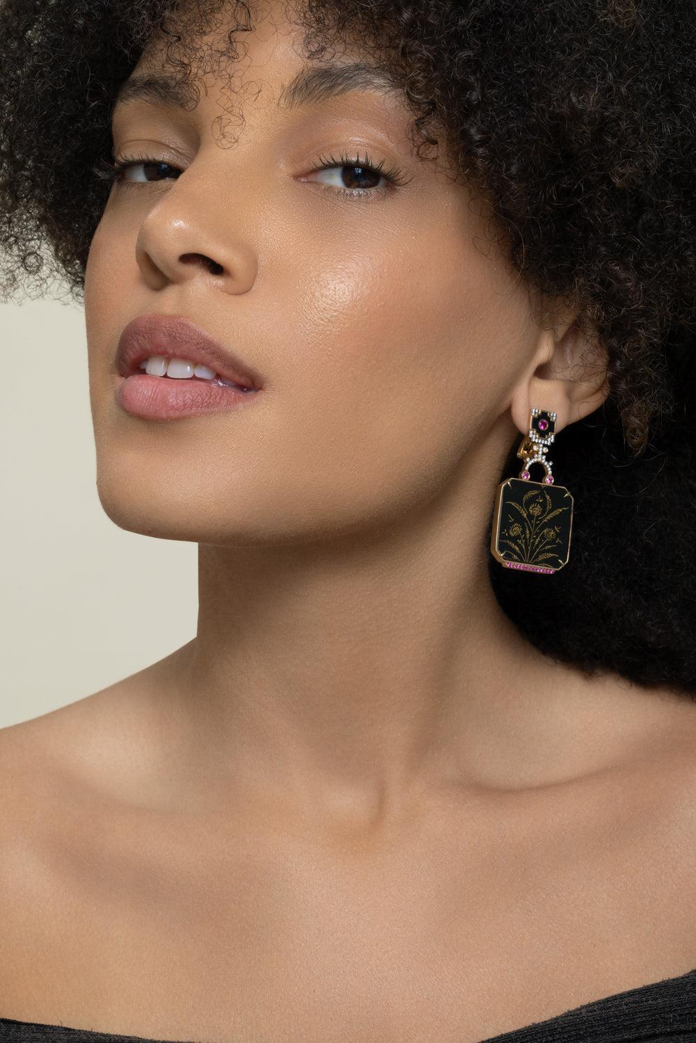 Diamond Ruby Papel Marche Earrings-YELLOW GOLD-JEWELRYFINE JEWELEARRING-SILVIA FURMANOVICH