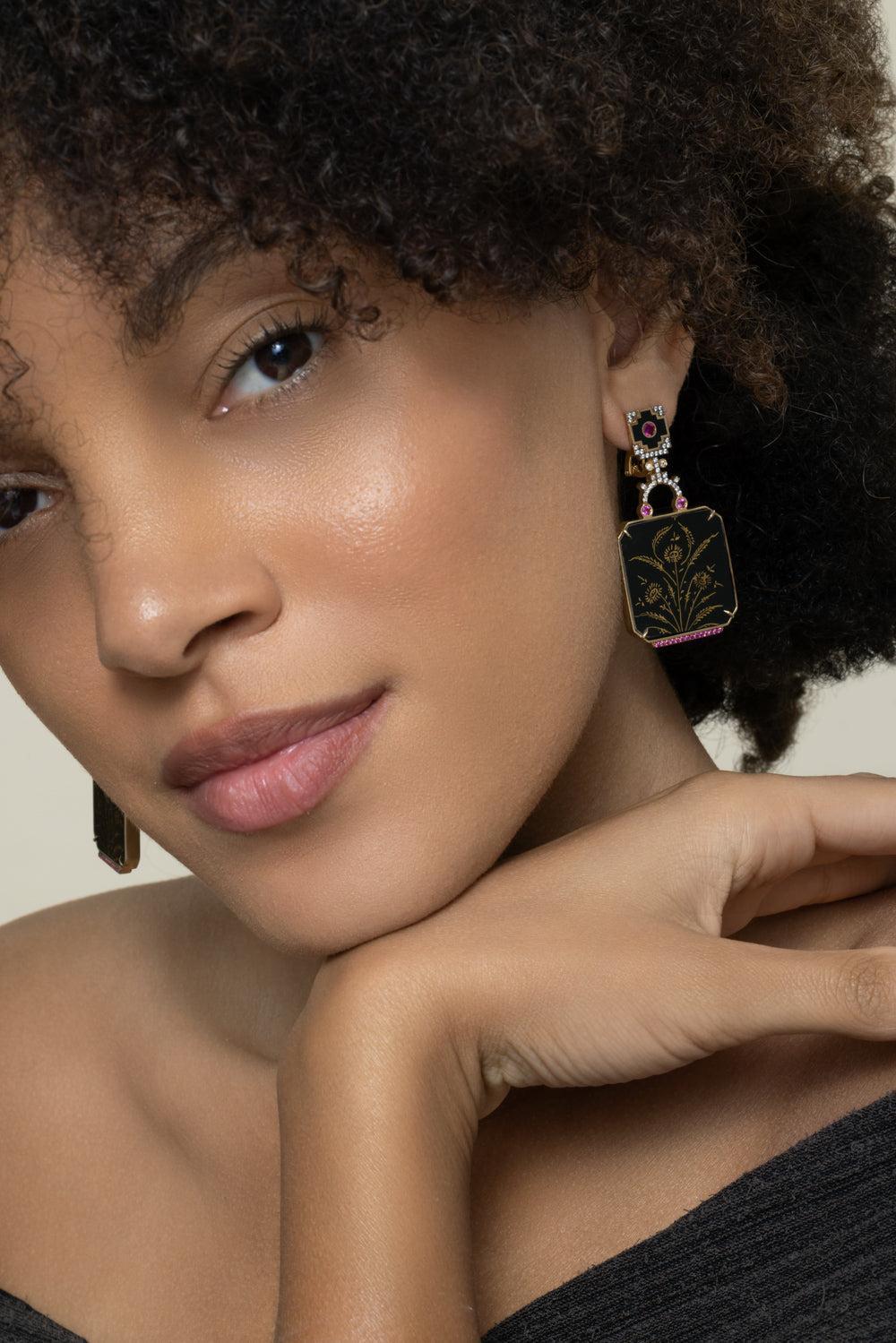 Diamond Ruby Papel Marche Earrings-YELLOW GOLD-JEWELRYFINE JEWELEARRING-SILVIA FURMANOVICH