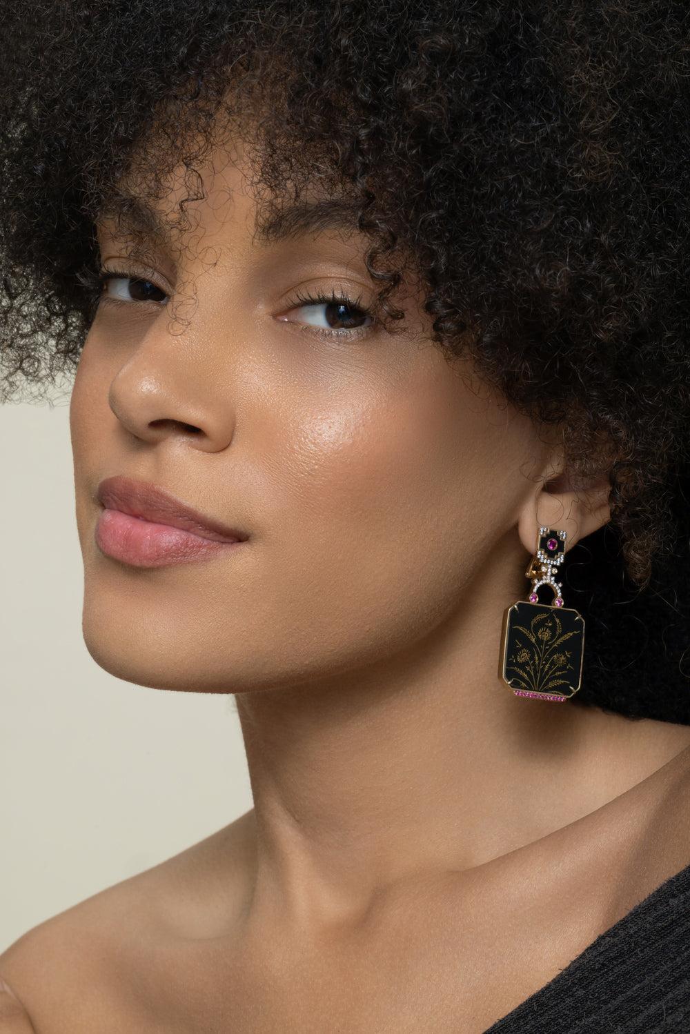Diamond Ruby Papel Marche Earrings-YELLOW GOLD-JEWELRYFINE JEWELEARRING-SILVIA FURMANOVICH