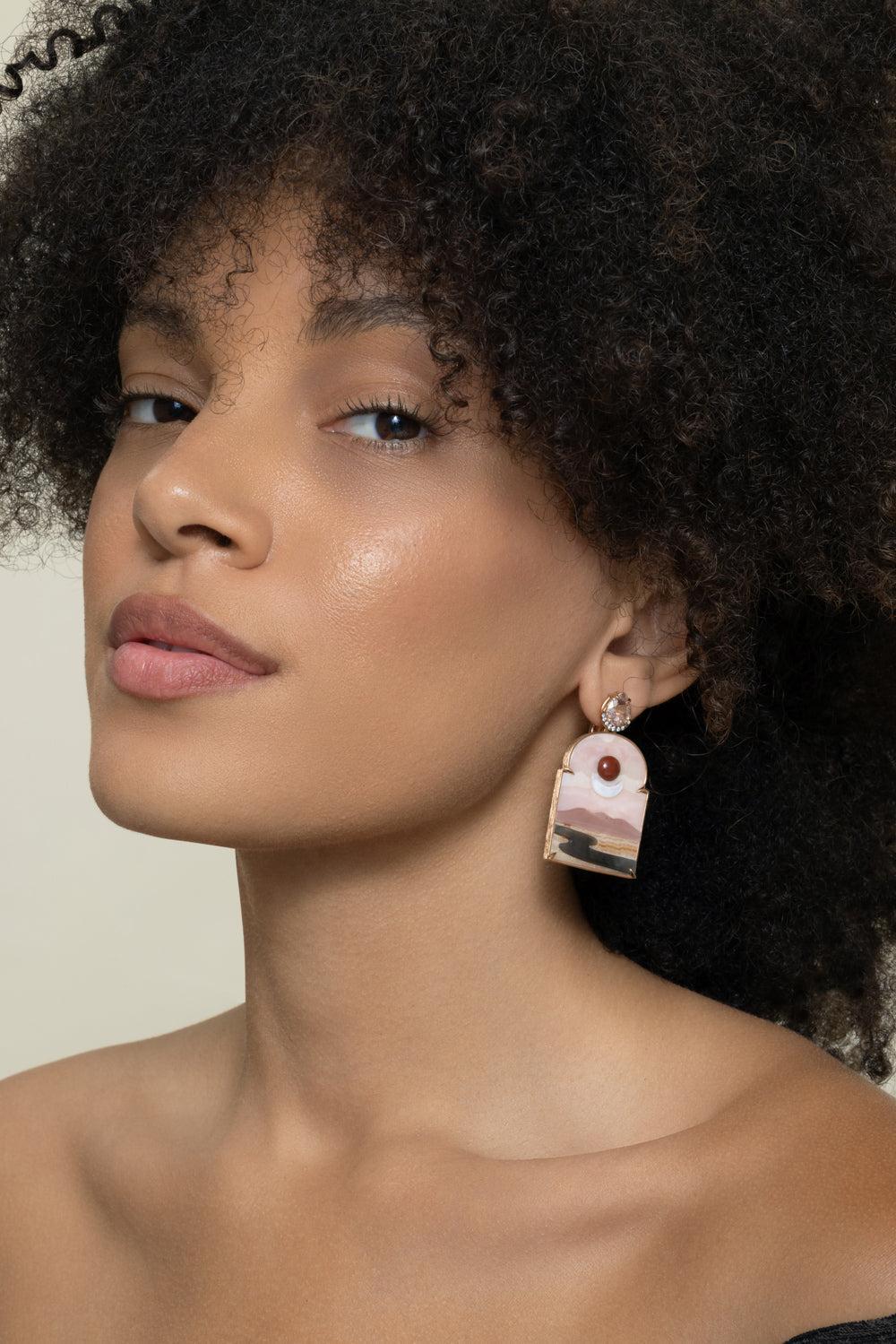 Pink Opal Alabaster Sky Print Window Earrings-ROSE GOLD-JEWELRYFINE JEWELEARRING-SILVIA FURMANOVICH