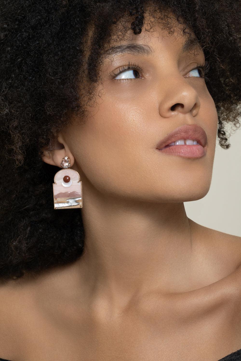 Pink Opal Alabaster Sky Print Window Earrings-ROSE GOLD-JEWELRYFINE JEWELEARRING-SILVIA FURMANOVICH