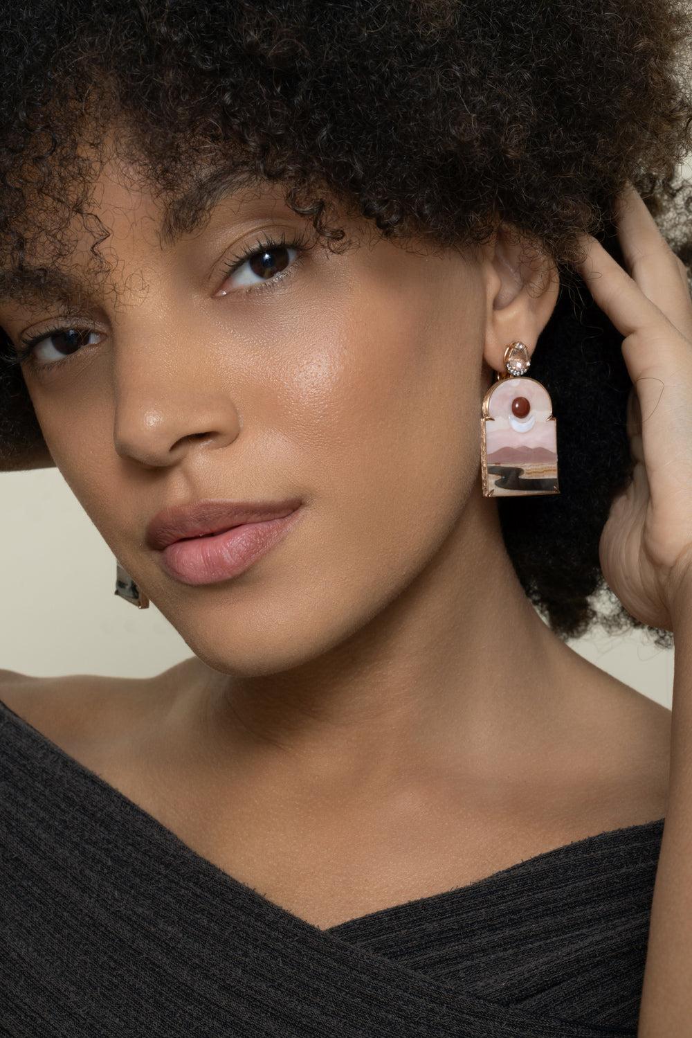 Pink Opal Alabaster Sky Print Window Earrings-ROSE GOLD-JEWELRYFINE JEWELEARRING-SILVIA FURMANOVICH