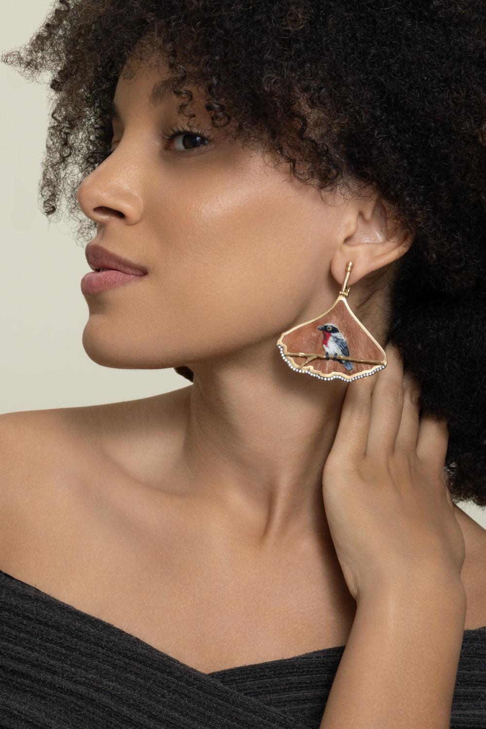 Diamond Embroidered Natural Ginkgo Leaf Earrings-YELLOW GOLD-JEWELRYFINE JEWELEARRING-SILVIA FURMANOVICH