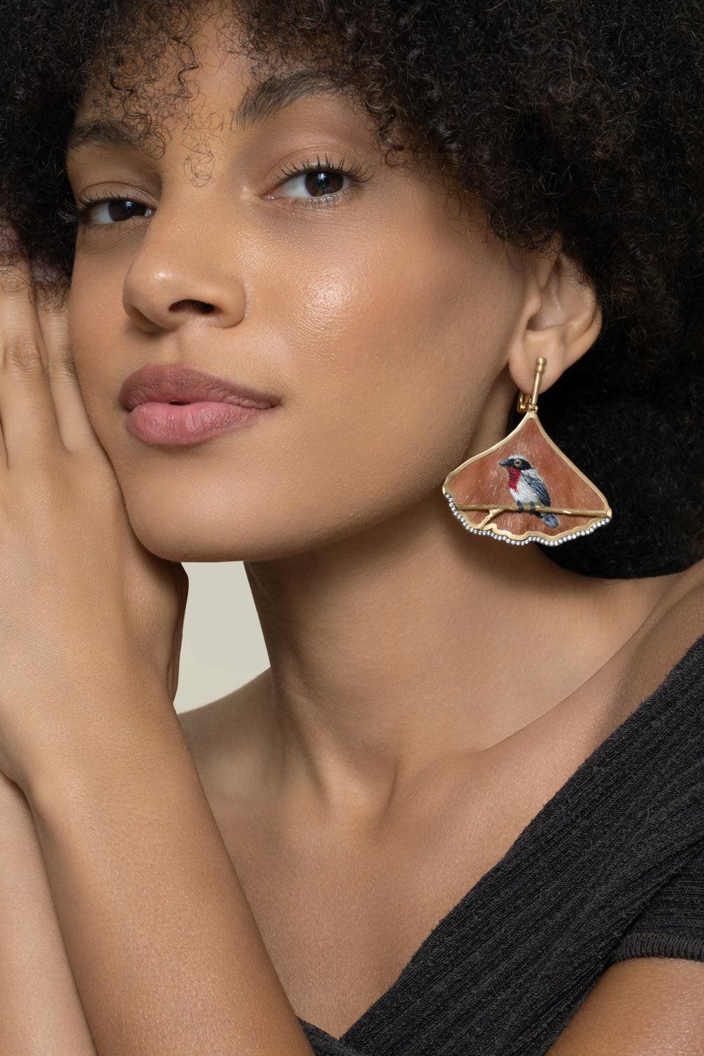 Diamond Embroidered Natural Ginkgo Leaf Earrings-YELLOW GOLD-JEWELRYFINE JEWELEARRING-SILVIA FURMANOVICH