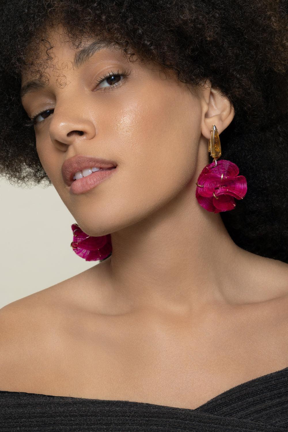 Diamond Citrine Pink Horse Mane Sphere Earrings-YELLOW GOLD-JEWELRYFINE JEWELEARRING-SILVIA FURMANOVICH