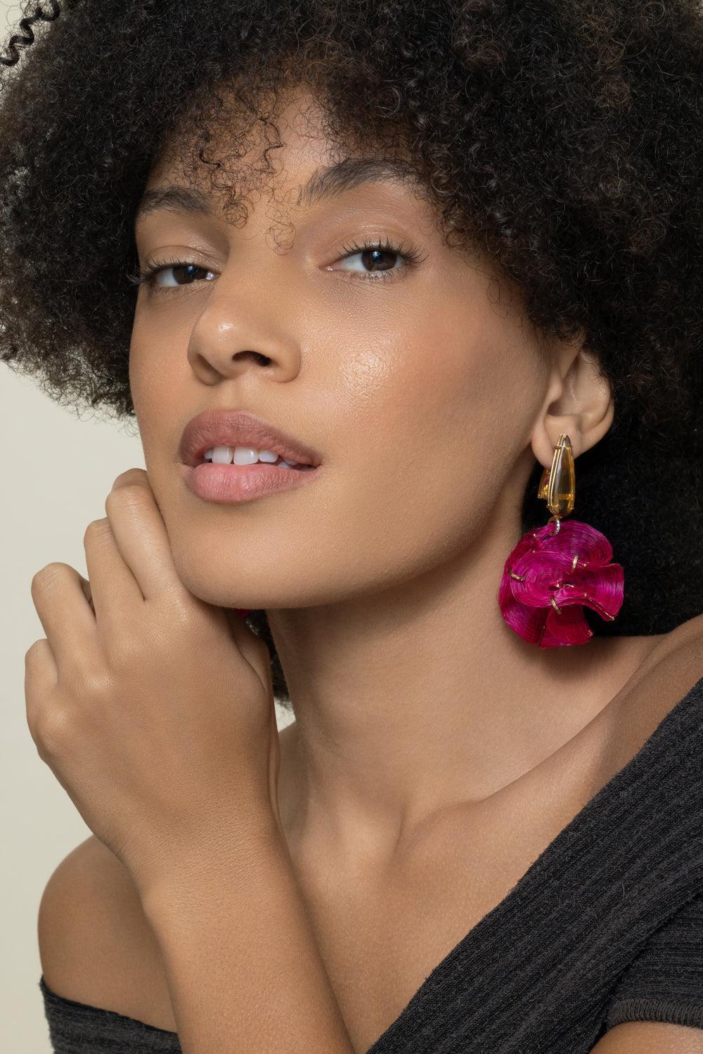 Diamond Citrine Pink Horse Mane Sphere Earrings-YELLOW GOLD-JEWELRYFINE JEWELEARRING-SILVIA FURMANOVICH