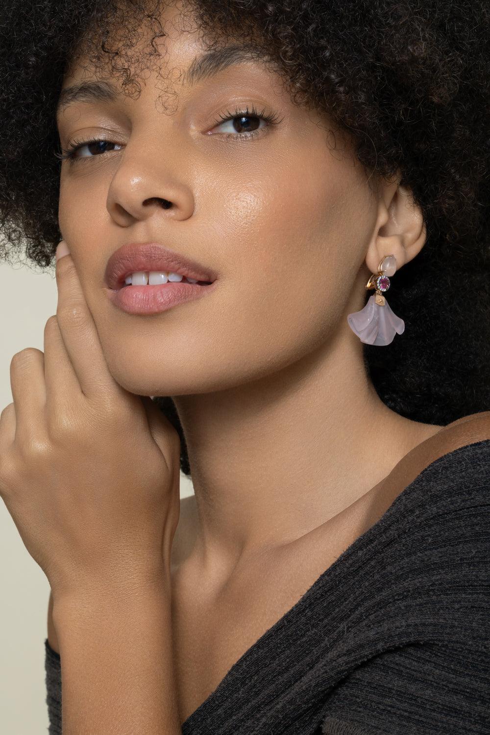 Pink Tourmaline Rose Quartz Dervish Earrings-ROSE GOLD-JEWELRYFINE JEWELEARRING-SILVIA FURMANOVICH