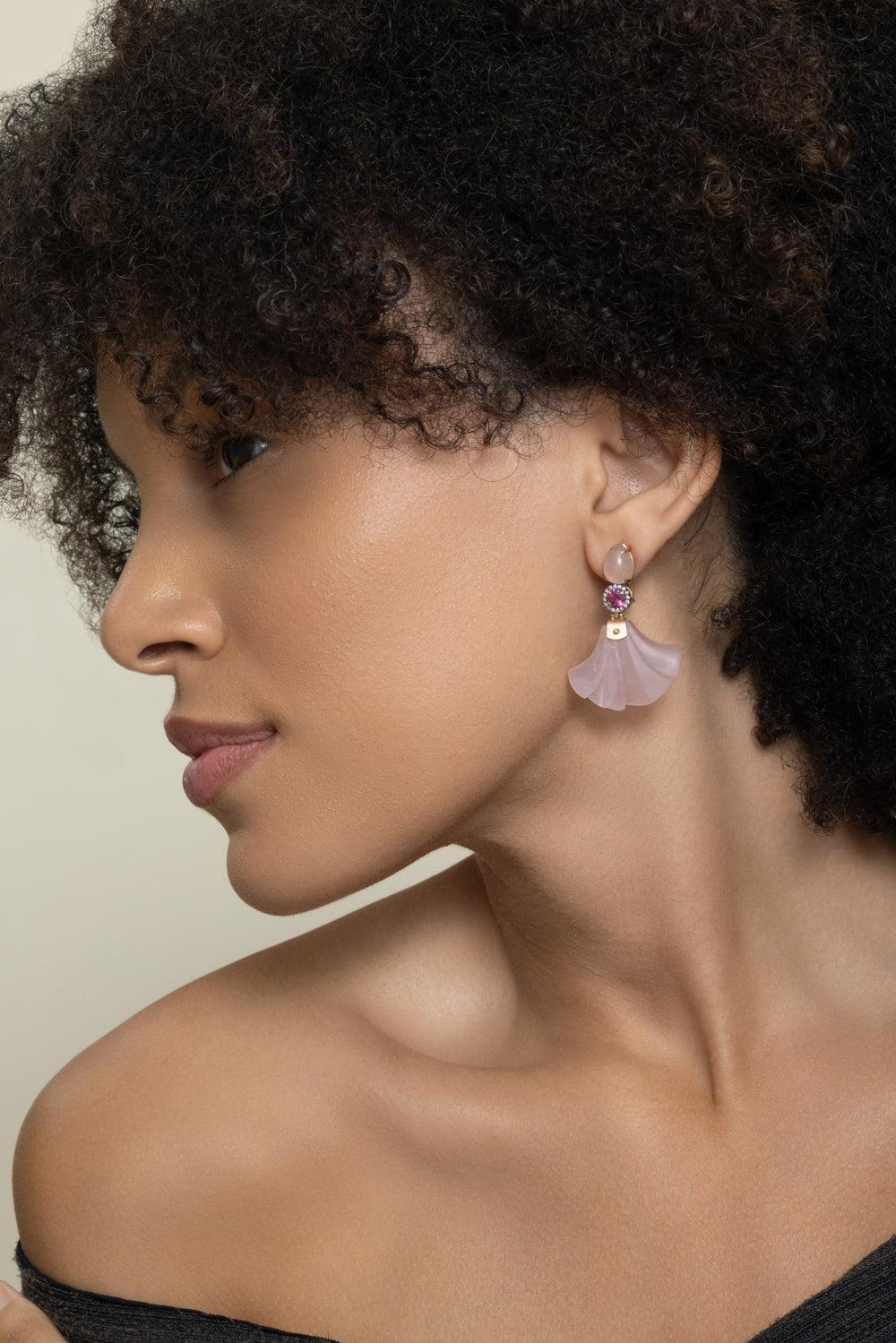 Pink Tourmaline Rose Quartz Dervish Earrings-ROSE GOLD-JEWELRYFINE JEWELEARRING-SILVIA FURMANOVICH
