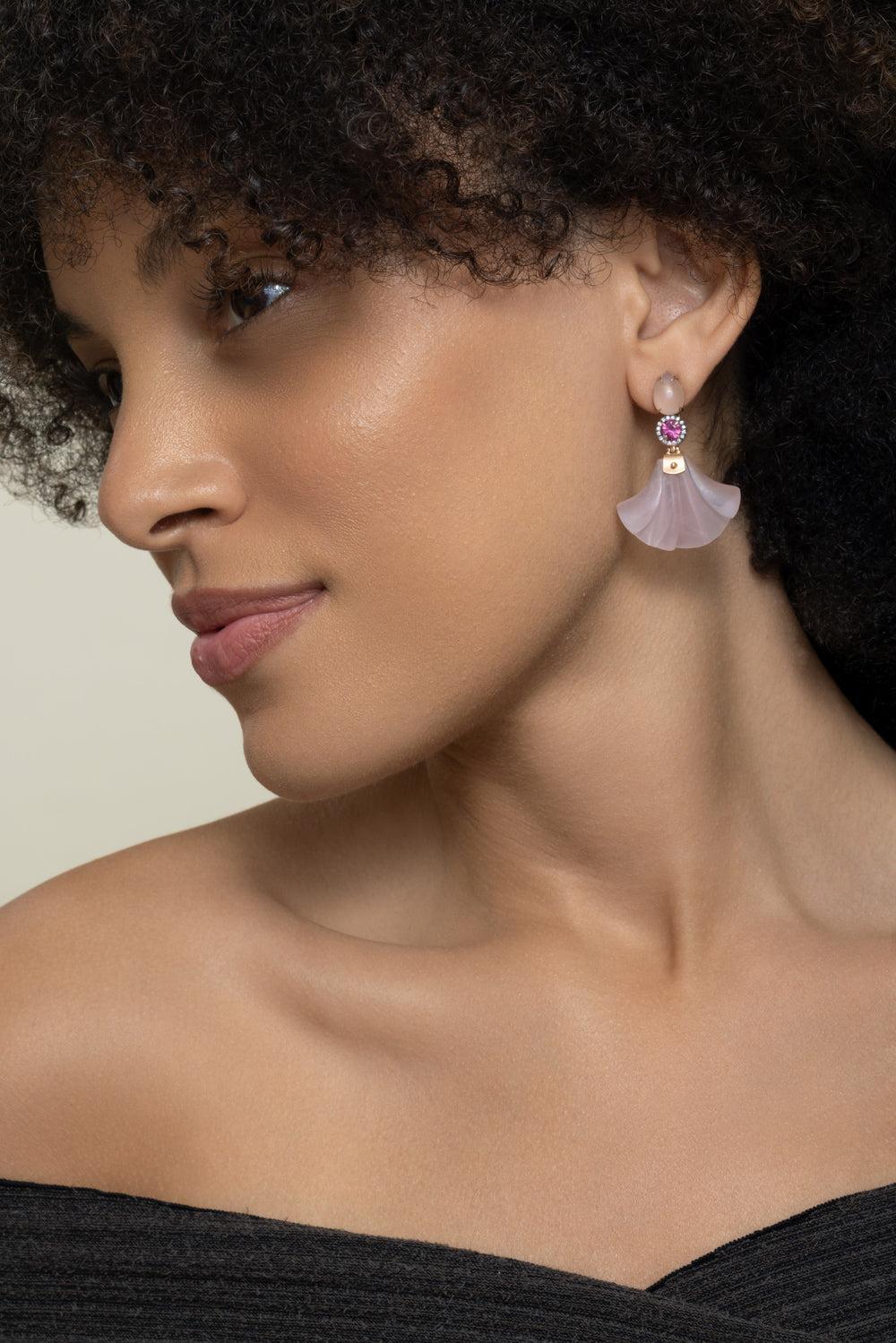 Pink Tourmaline Rose Quartz Dervish Earrings-ROSE GOLD-JEWELRYFINE JEWELEARRING-SILVIA FURMANOVICH