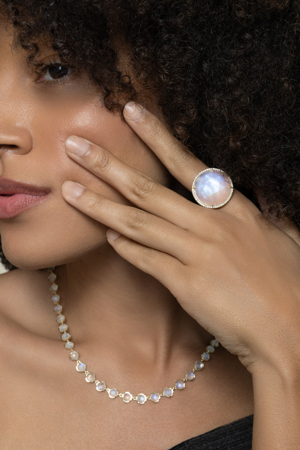 Rainbow Moonstone Halo Ring