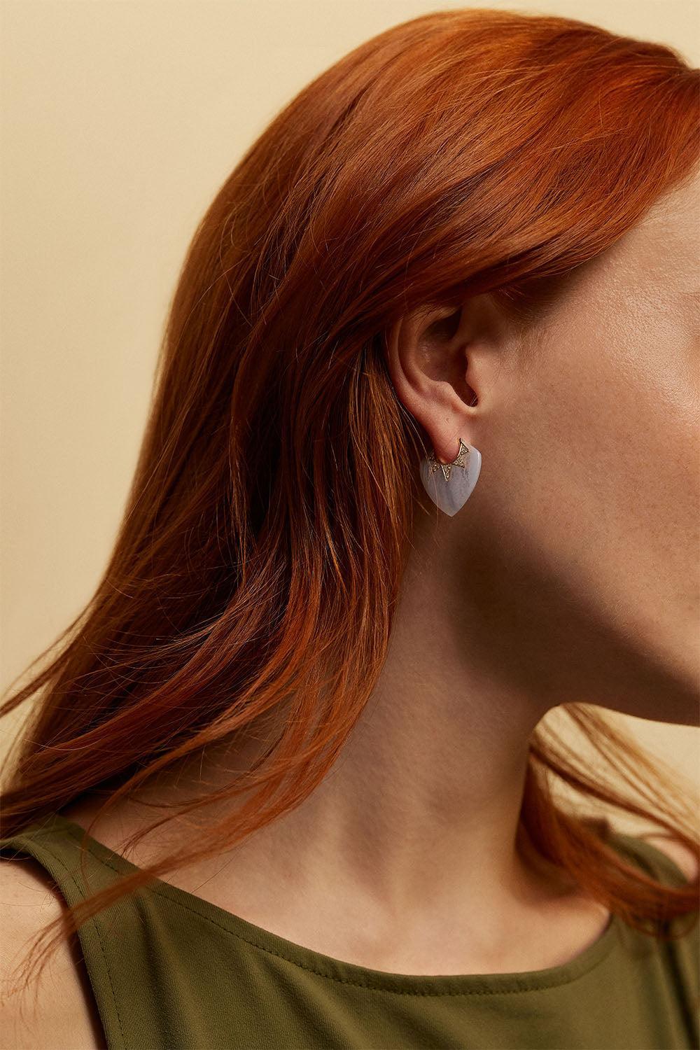Blue Lace Agate Classic Guitar Pick Earrings-YELLOW GOLD-JEWELRYFINE JEWELEARRING-SORELLINA