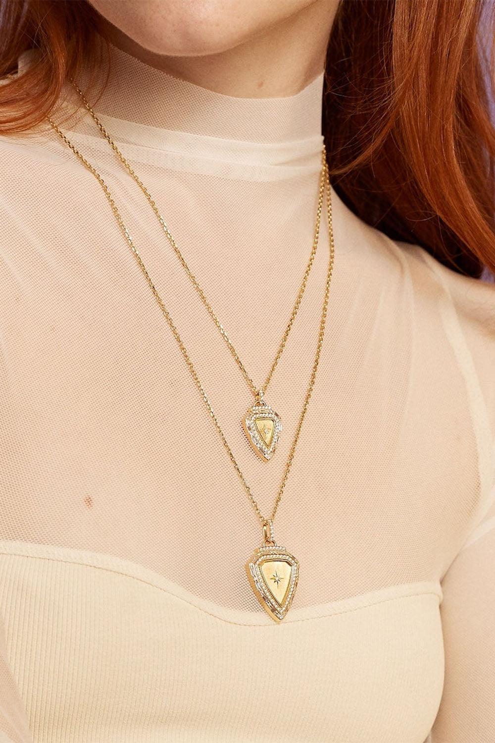 Diamond Extra Large L'Imperatrice Shield Pendant-YELLOW GOLD-JEWELRYFINE JEWELPENDANT-SORELLINA