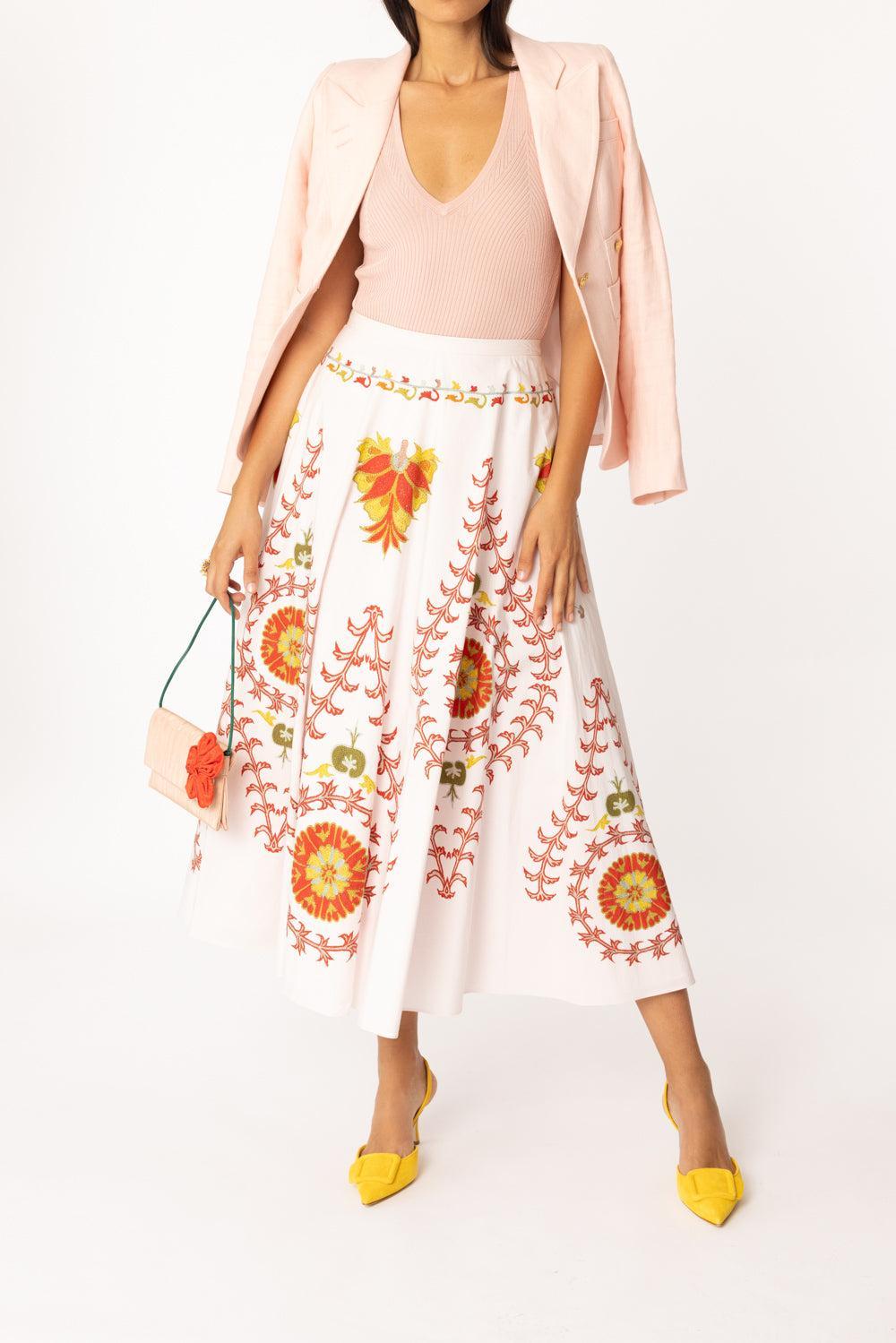 Embroidered Maxi Skirt-ROSE/RED-40-CLOTHINGSKIRTMAXI-GIAMBATTISTA VALLI