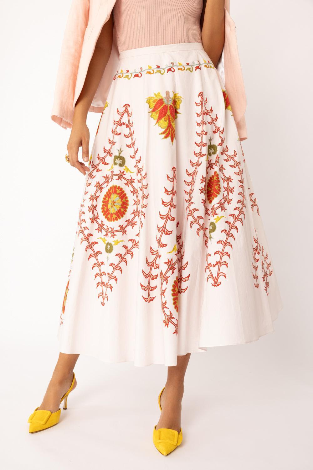 Embroidered Maxi Skirt-ROSE/RED-40-CLOTHINGSKIRTMAXI-GIAMBATTISTA VALLI