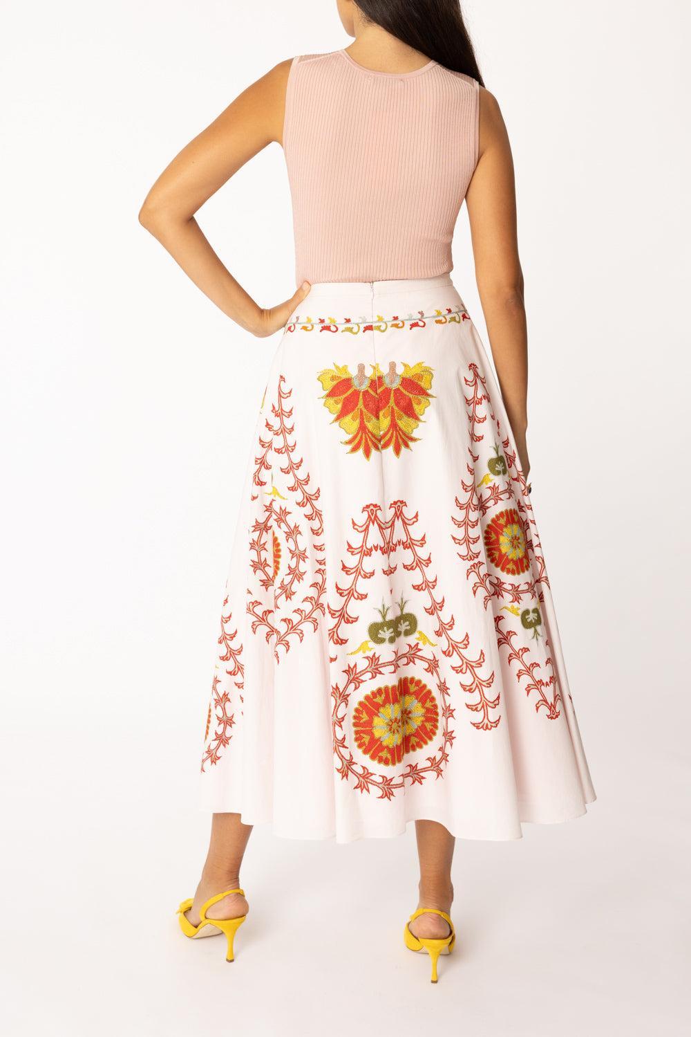 Embroidered Maxi Skirt-ROSE/RED-40-CLOTHINGSKIRTMAXI-GIAMBATTISTA VALLI