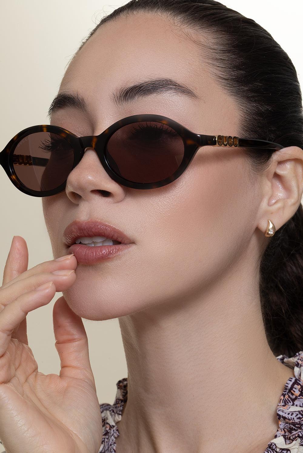 Gucci Block 3D Logo Oval Sunglasses-BROWN-ACCESSORIESUNGLASSES-GUCCI