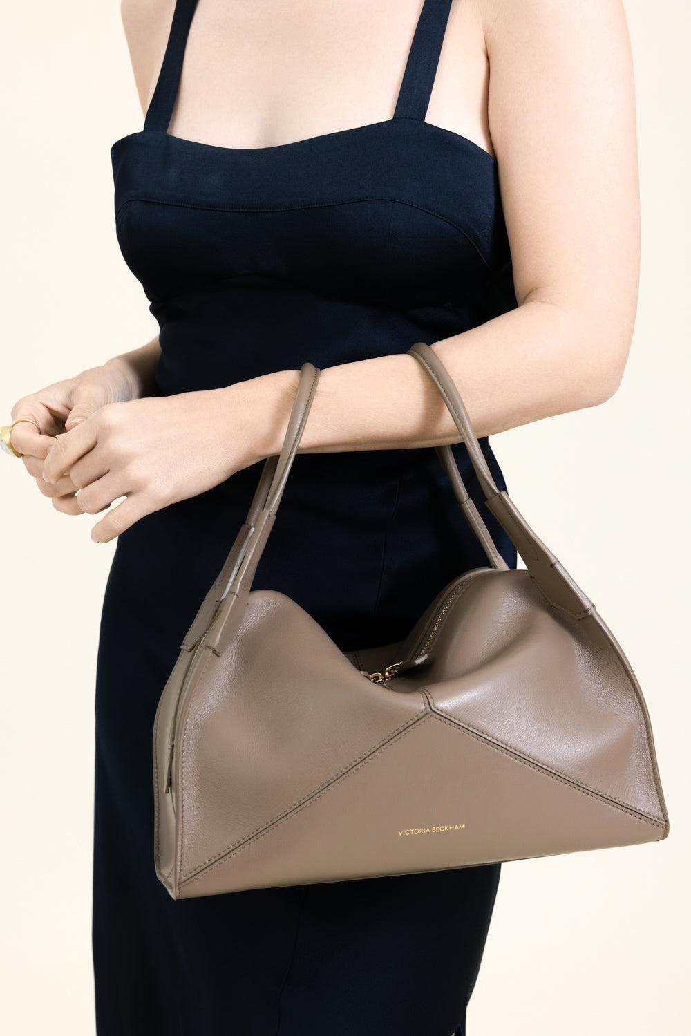 Victoria Plie Bag - Dove Grey-GREY-O/S-HANDBAGTOP HANDLE-VICTORIA BECKHAM