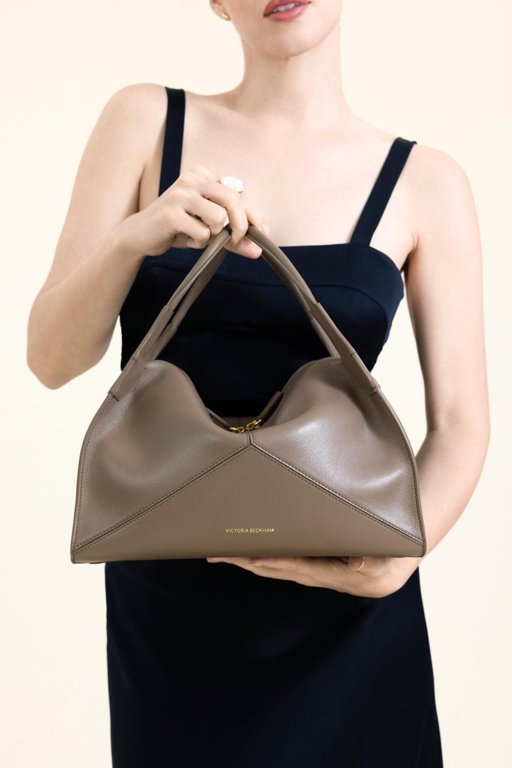 Victoria Plie Bag - Dove Grey-GREY-O/S-HANDBAGTOP HANDLE-VICTORIA BECKHAM