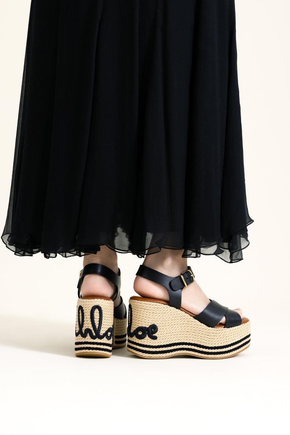 Chloe Sand Wedge Sandal-BLACK-37-SHOESANDAL-CHLOÉ