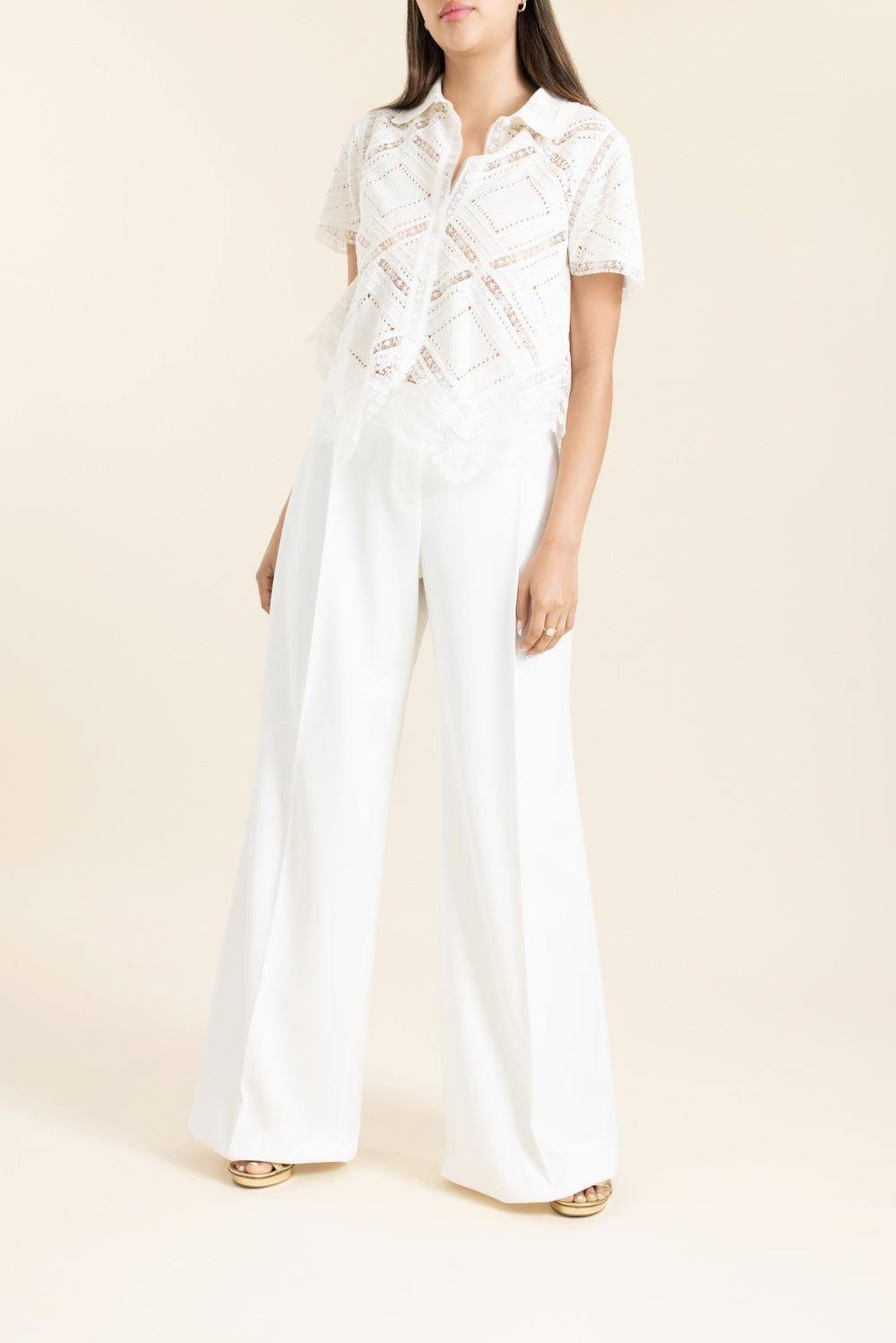 Wide Leg Pant - Off White-WHITE-40-CLOTHINGPANTWIDE LEG-ERMANNO SCERVINO