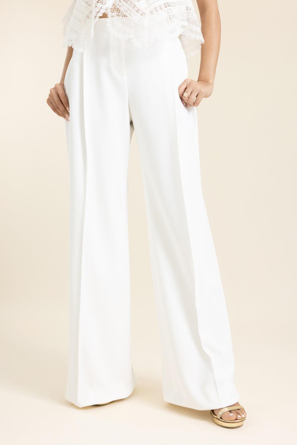 Wide Leg Pant - Off White-WHITE-40-CLOTHINGPANTWIDE LEG-ERMANNO SCERVINO