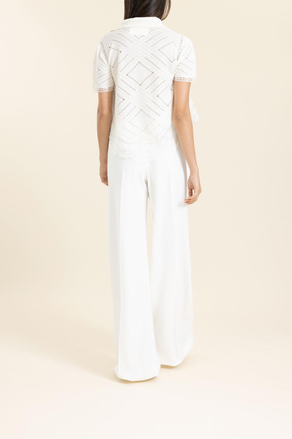 Wide Leg Pant - Off White-WHITE-40-CLOTHINGPANTWIDE LEG-ERMANNO SCERVINO