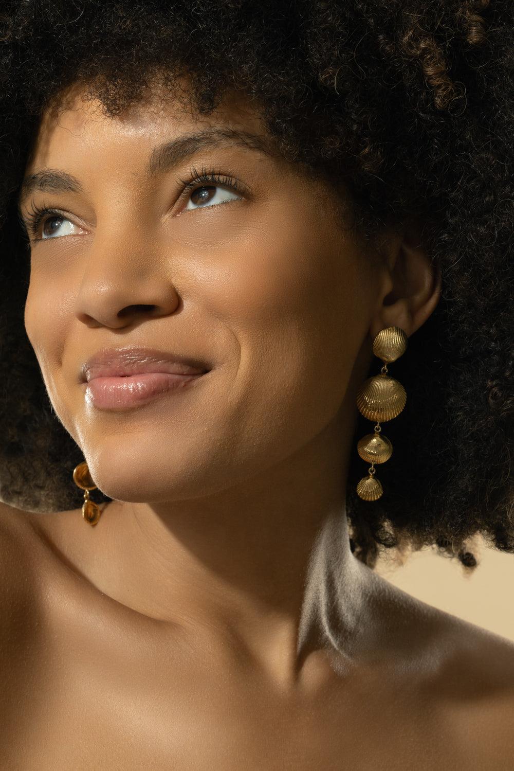 Shell Drop Earrings-YELLOW GOLD-JEWELRYFINE JEWELEARRING-CADAR