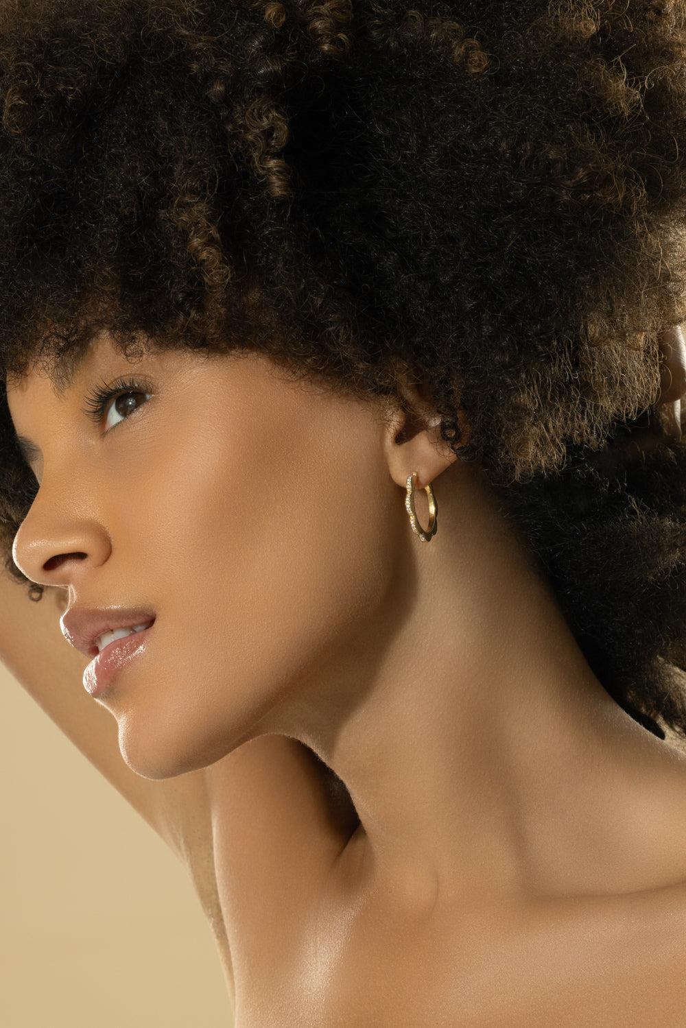 Triplet Black and White Diamond Hoop Earrings-YELLOW GOLD-JEWELRYFINE JEWELEARRING-CADAR