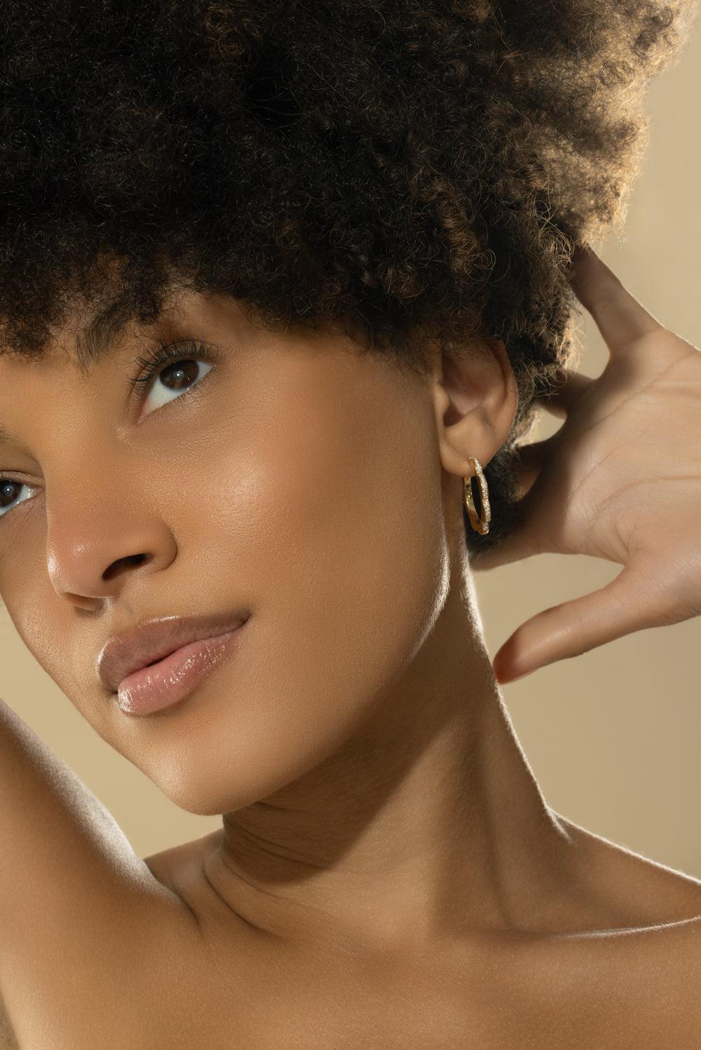 Triplet Black and White Diamond Hoop Earrings-YELLOW GOLD-JEWELRYFINE JEWELEARRING-CADAR