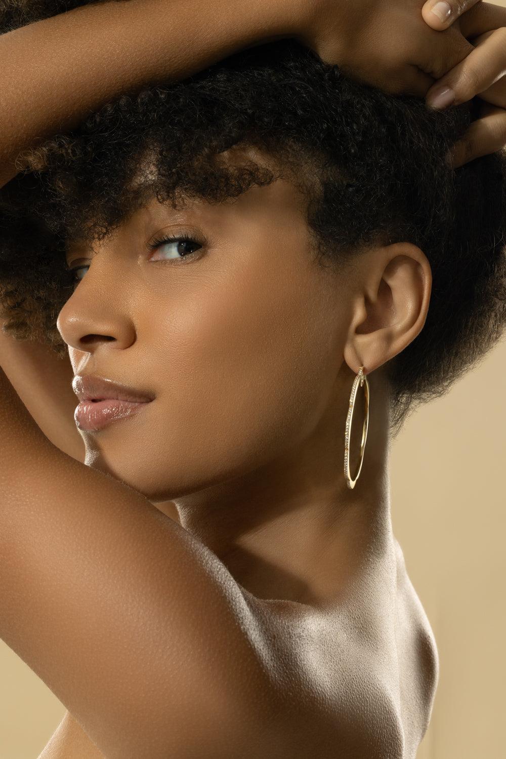 Diamond Jumbo Triplet Hoop Earrings-YELLOW GOLD-JEWELRYFINE JEWELEARRING-CADAR