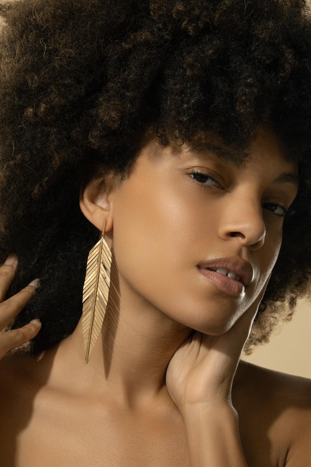 Large Feather Drop Earrings-ROSE GOLD-JEWELRYFINE JEWELEARRING-CADAR