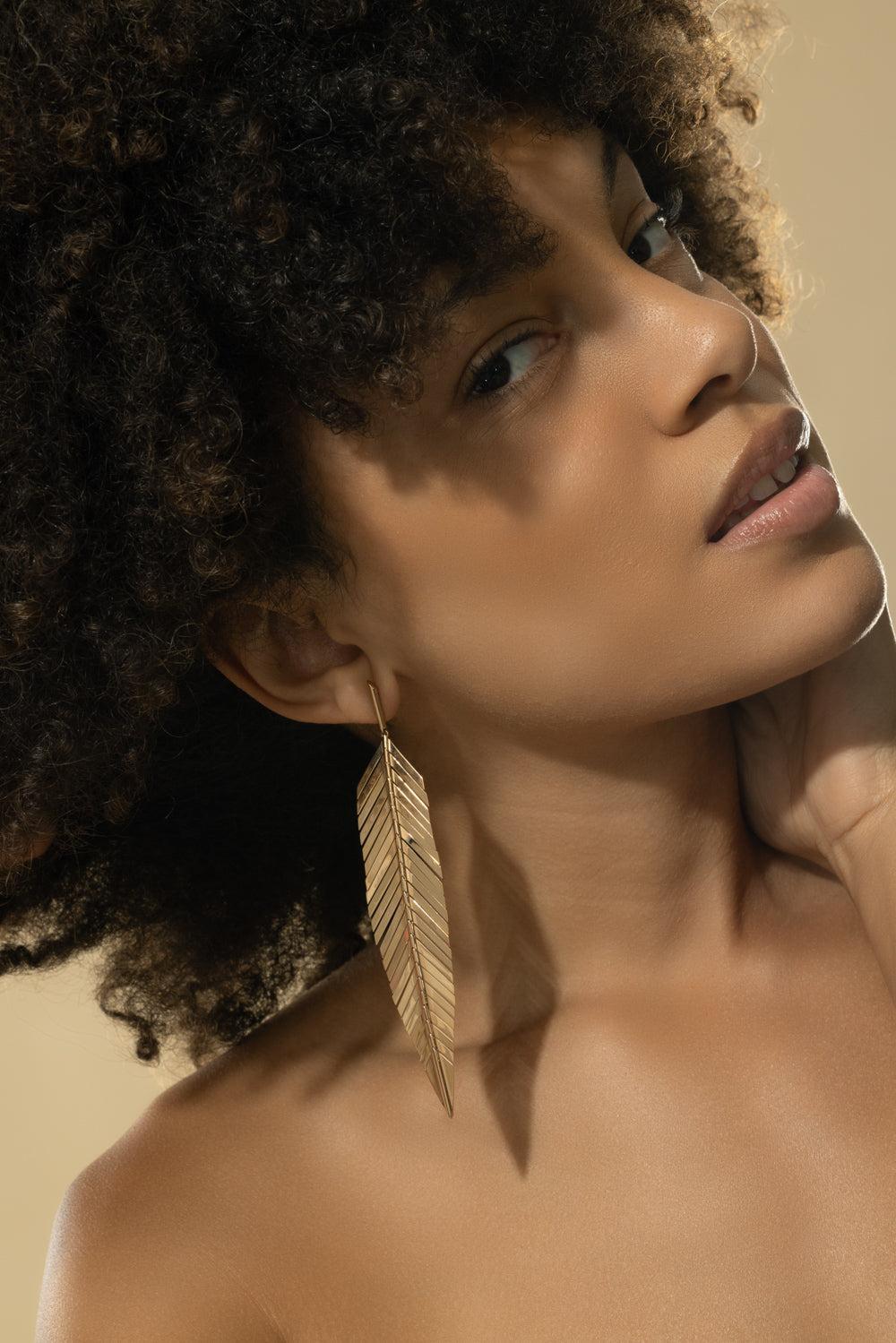 Large Feather Drop Earrings-ROSE GOLD-JEWELRYFINE JEWELEARRING-CADAR