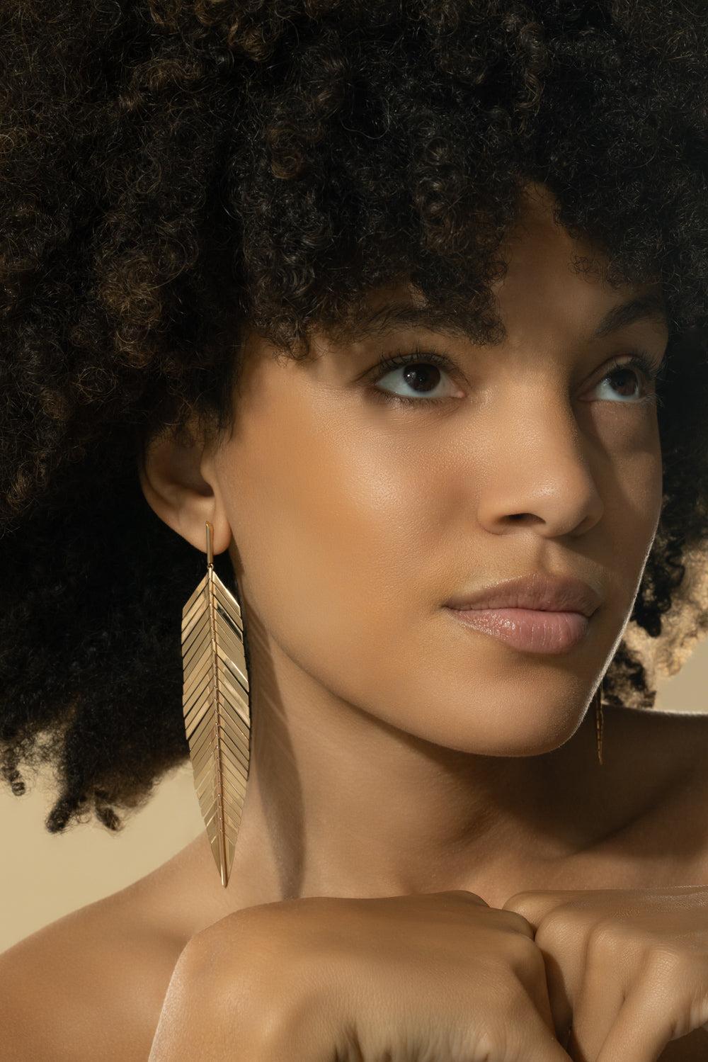 Large Feather Drop Earrings-ROSE GOLD-JEWELRYFINE JEWELEARRING-CADAR