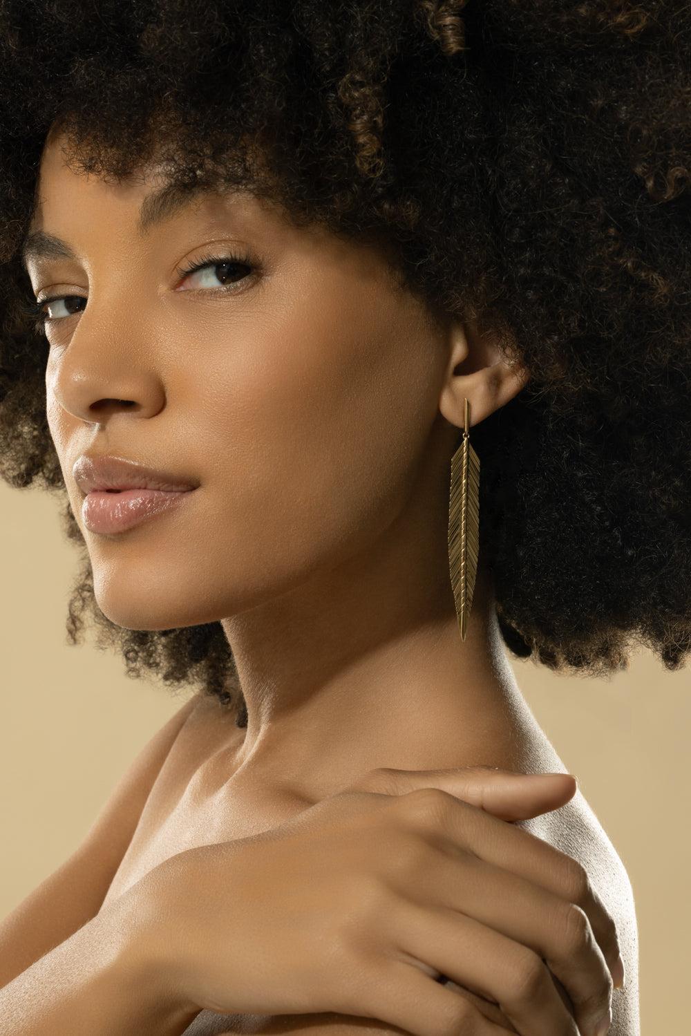 Medium Feather Drop Earrings-YELLOW GOLD-JEWELRYFINE JEWELEARRING-CADAR
