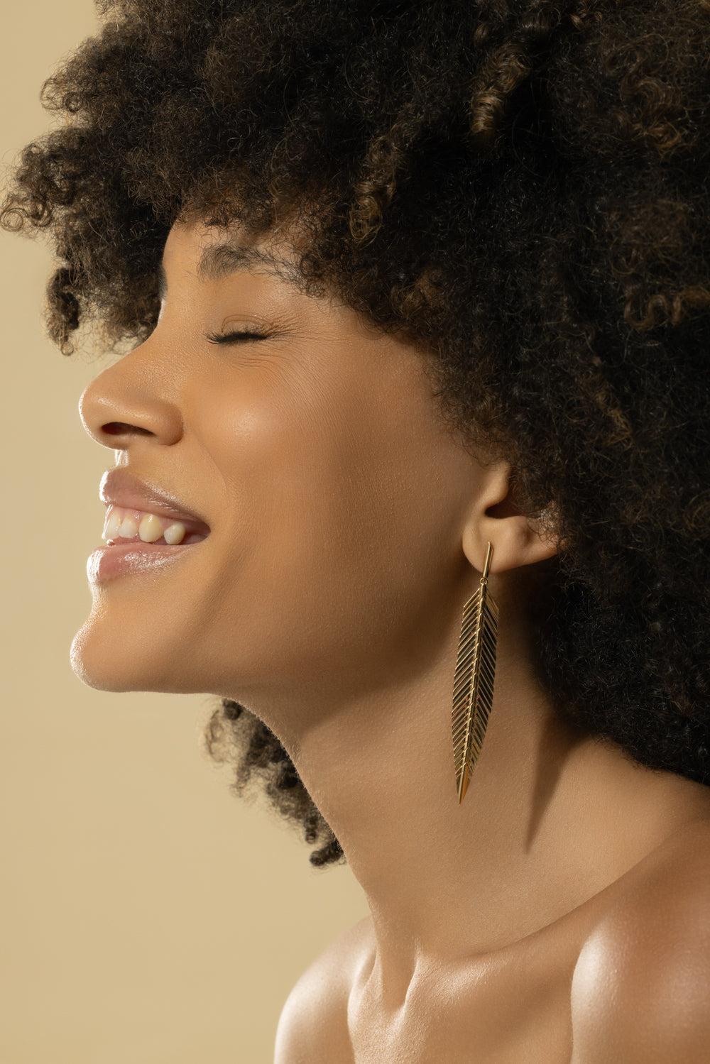 Medium Feather Drop Earrings-YELLOW GOLD-JEWELRYFINE JEWELEARRING-CADAR