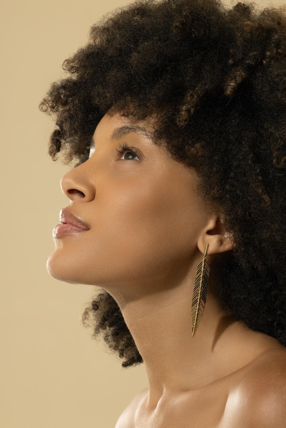 Medium Feather Drop Earrings-YELLOW GOLD-JEWELRYFINE JEWELEARRING-CADAR