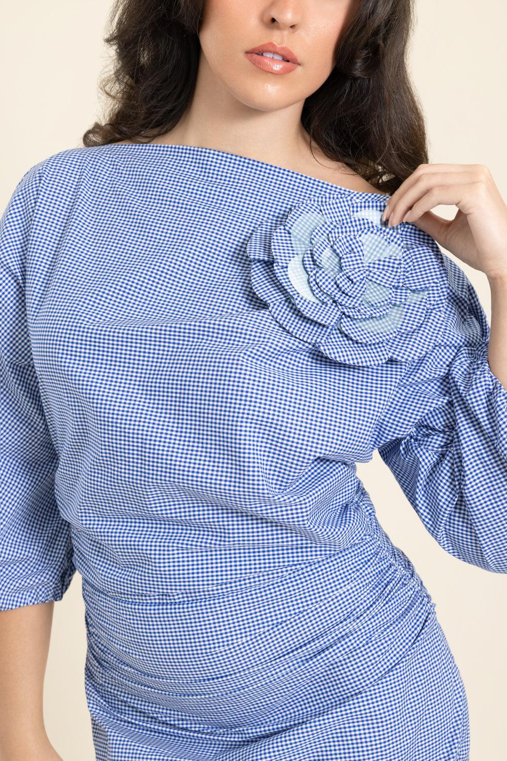 Ezra Brooch Dress-BLUE-34-CLOTHINGDRESSCOCKTAIL-BERNADETTE