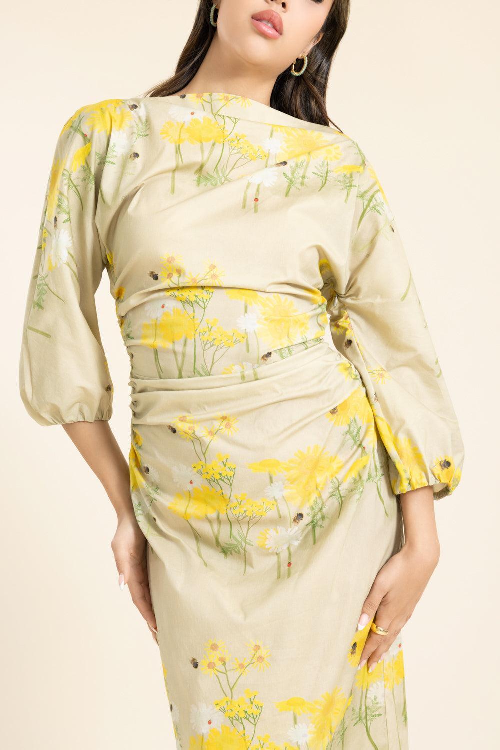 Ezra Dress - Yellow Chamomille Sand-YELLOW-34-CLOTHINGDRESSCOCKTAIL-BERNADETTE