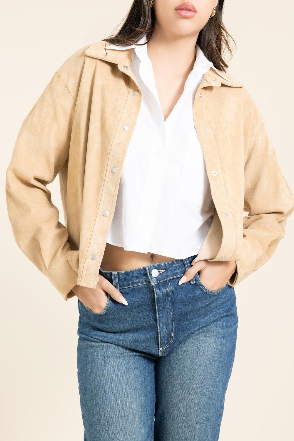 Oversized Crop Shirt-BROWN-2-CLOTHINGTOPBLOUSE-SUSAN BENDER