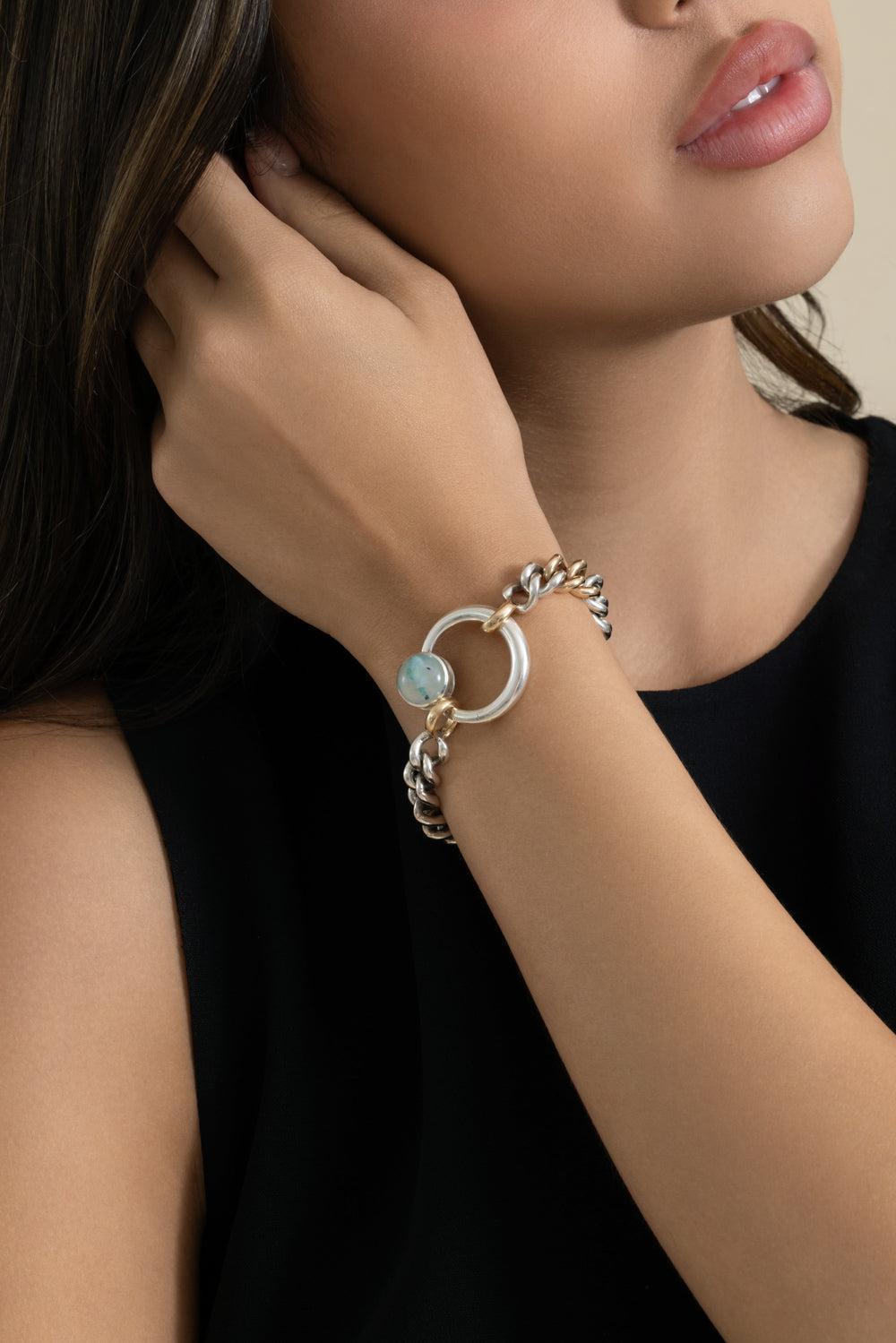 MiniMega Curb Chain Bracelet - Silver Yellow Gold - 6.5in-SILVER-6-JEWELRYFINE JEWELBRACELET O-MARLA AARON