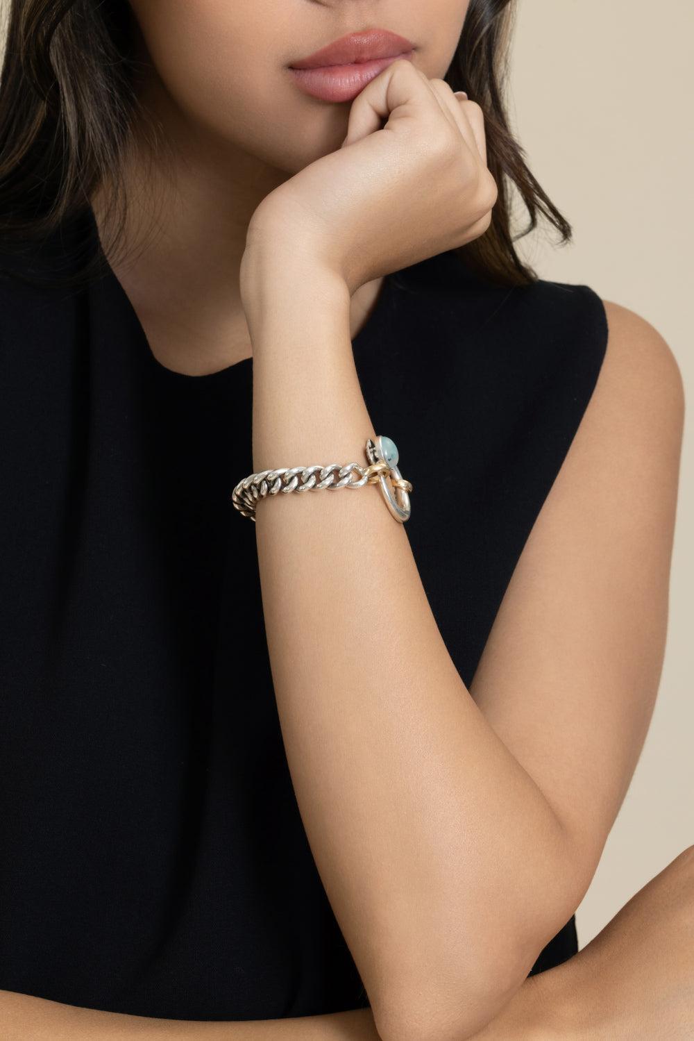 MiniMega Curb Chain Bracelet - Silver Yellow Gold - 6.5in-SILVER-6-JEWELRYFINE JEWELBRACELET O-MARLA AARON