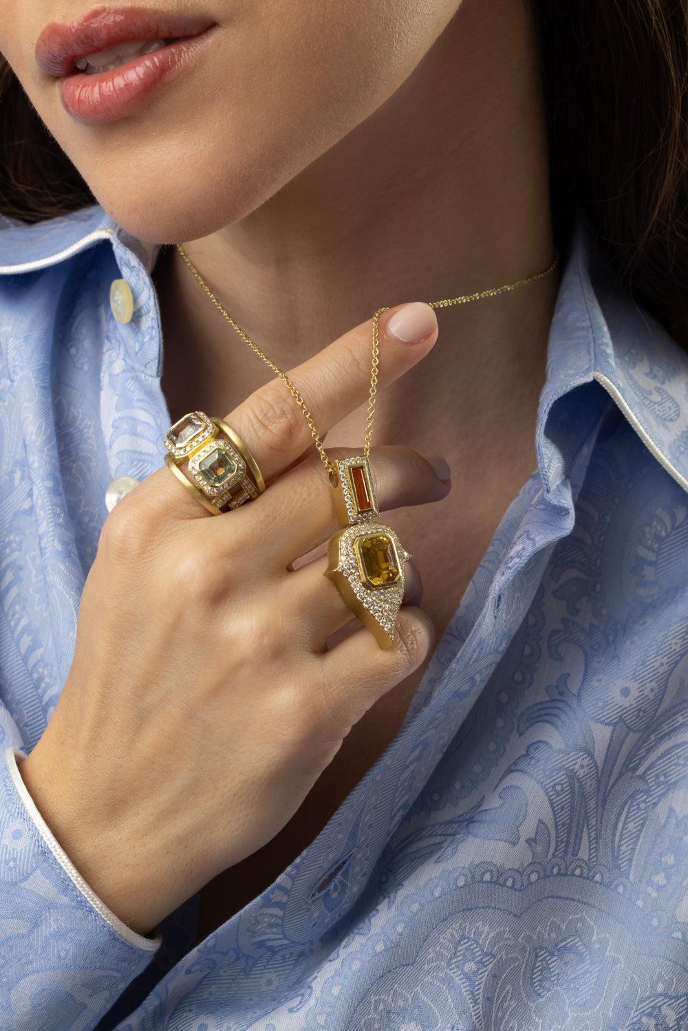 Fire Opal Beryl Diamond Necklace-YELLOW GOLD-JEWELRYFINE JEWELNECKLACE O-JARED LEHR