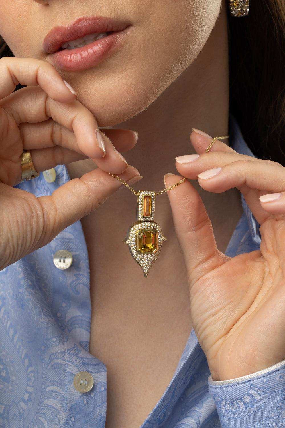 Fire Opal Beryl Diamond Necklace-YELLOW GOLD-JEWELRYFINE JEWELNECKLACE O-JARED LEHR