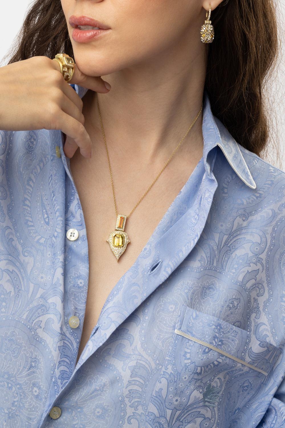 Fire Opal Beryl Diamond Necklace-YELLOW GOLD-JEWELRYFINE JEWELNECKLACE O-JARED LEHR