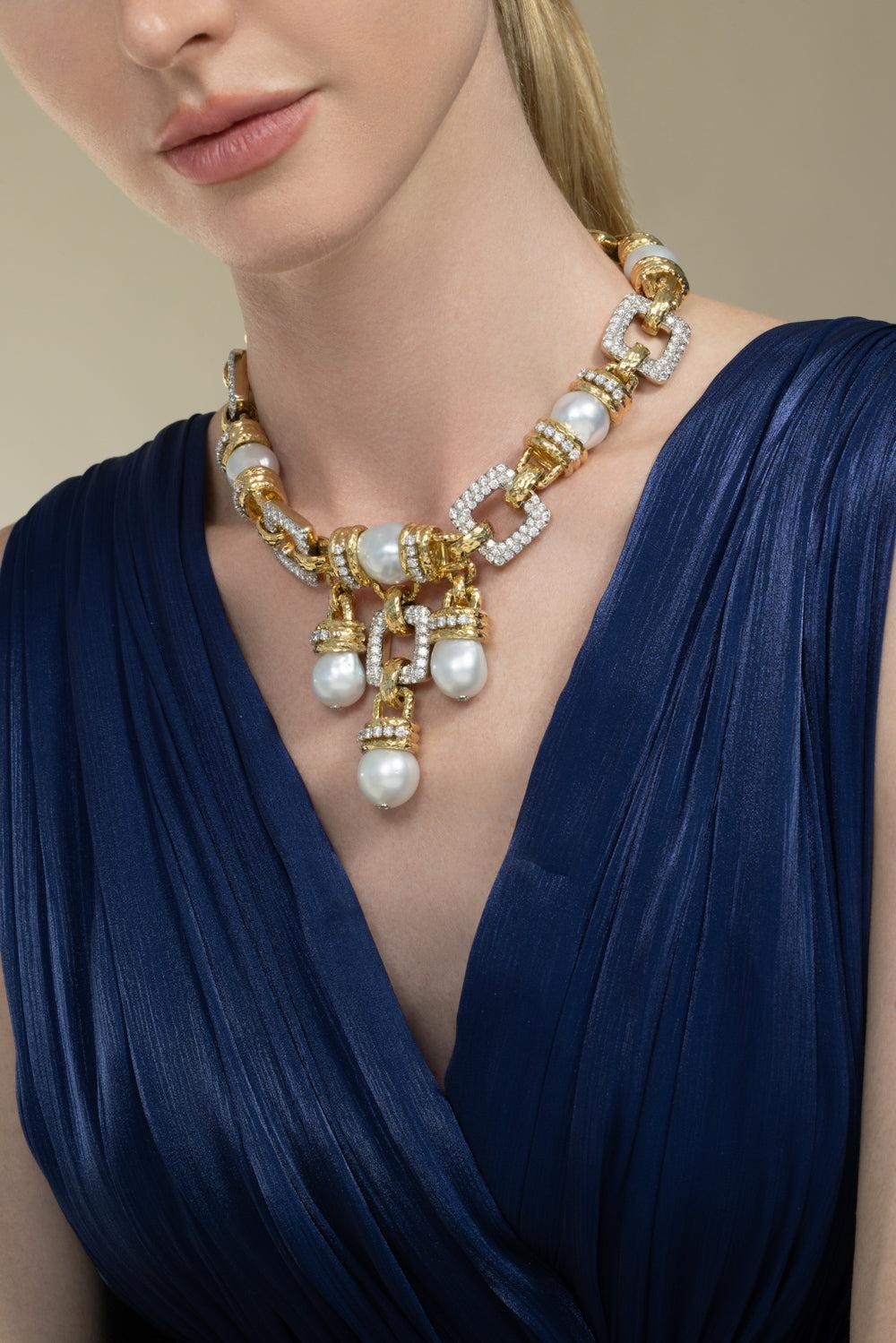 Pearl Diamond Freya Necklace-YELLOW GOLD-JEWELRYFINE JEWELNECKLACE O-DAVID WEBB