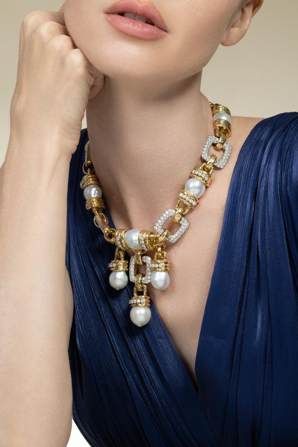 Pearl Diamond Freya Necklace-YELLOW GOLD-JEWELRYFINE JEWELNECKLACE O-DAVID WEBB