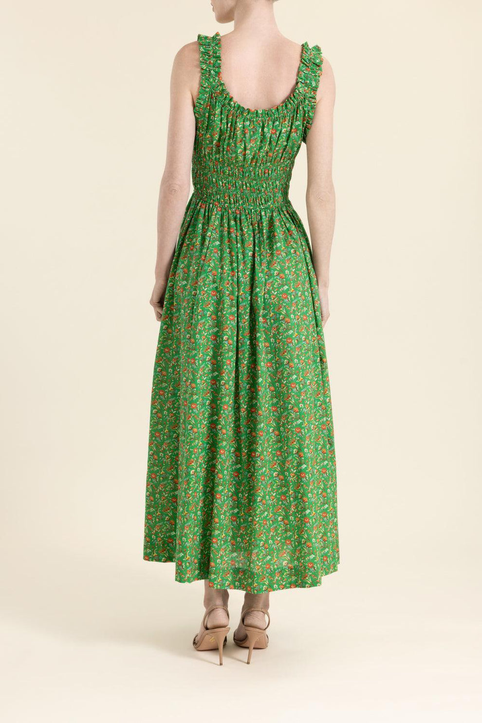 doen emmaretta dress green DÔEN Women's Emmaretta Floral Cotton Dress - Emerald Jardin Du Chateau